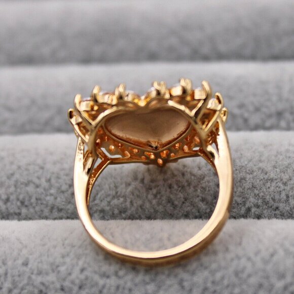 18K Yellow Gold Filled Boho Heart White Diamond Zircon Ring Gorgeous Party Gift - Picture 10 of 10